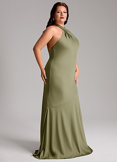 Azazie Lorena Bridesmaid Dresses Pistachio Mermaid Pleated Stretch Satin Dress image11