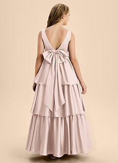 Azazie Meadowyn Junior Blushing Pink A-Line Bow Stretch Satin Dress image2