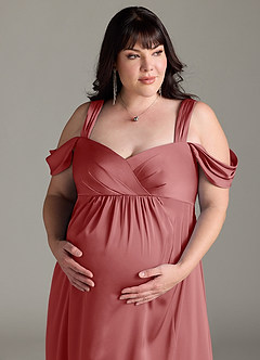 Azazie Rhea Maternity Bridesmaid Dresses A-Line Off-The-Shouler Pleated Stretch Satin Floor-Length Dress image12