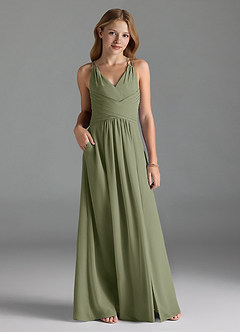 Azazie Farren Junior Agave A-Line Pleated Chiffon Dress image3