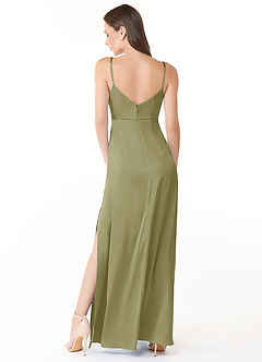 Azazie Esmee Final Sale Terracotta A-Line Pleated Stretch Satin Dress image2