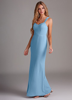 Azazie Denice Abiti da Damigella Abito Tubino in Chiffon a Pieghe Blu Acciaio image3
