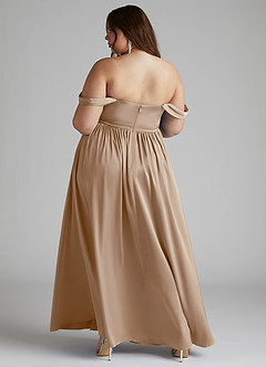 Azazie Morana Jurken voor bruidsmeisjes Converteerbaar Jurk van Stretch Satijn met A-Lijn Off the Shoulder Taupe image14