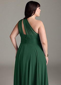 Azazie Charlize Bridesmaid Dresses Dark Green A-Line One Shoulder Chiffon Dress image13