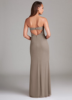 Azazie Leonis Bridesmaid Dresses Taupe Sheath Strapless Mesh Convertible Dress image5