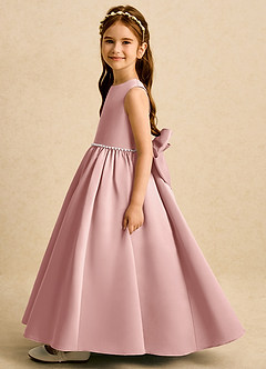 Azazie Daisies Robe Demoiselle D'honneur Fillette Robe Princesse en Mat Satiné Arc Or Rose image4