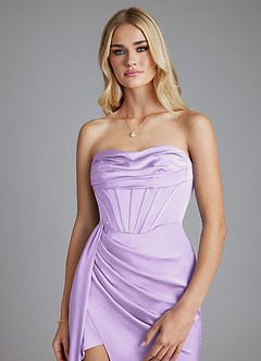 Azazie Amyra Bridesmaid Dresses Lilac Mermaid Off the Shoulder Stretch Satin Convertible Dress image8