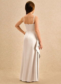 Azazie Cannoli Girls Formal Robe Demoiselle D'honneur Fillette Robe Trapèze en Mat Satiné Plissée Albâtre Blanc image2
