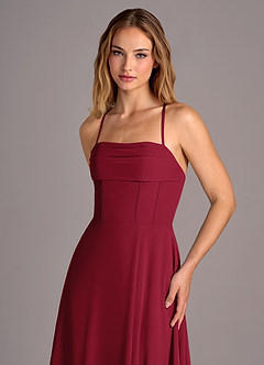 Azazie Carolyn Bridesmaid Dresses Burgundy A-Line Pleated Chiffon Dress image2