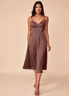 Azazie Dottie Brudtärnklänningar Klänning av A-Line i Stretch Satin Espresso image1