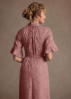 Azazie Hypatia 신부의 어머니 드레스 쉬스 주름진 플로럴 번아웃 플로어 길이 드레스 image7