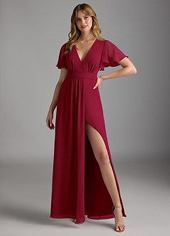Azazie Zaniah Bridesmaid Dresses Burgundy A-Line Chiffon Dress image4