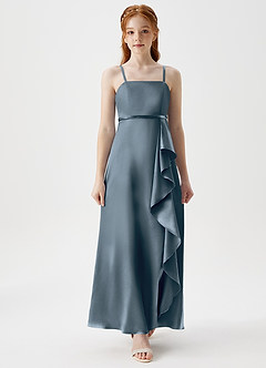 Azazie Kaylee Junior Twilight A-Line with Belt Metallic Satin Dress image4