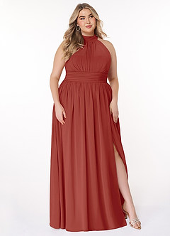 Azazie Iman Bridesmaid Dresses Terracotta A-Line A-Line Ruched Chiffon Dress image11
