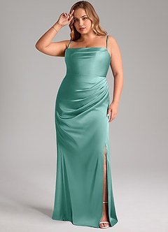 Azazie Leonis Bridesmaid Dresses Aqua Mermaid Pleated Stretch Satin Convertible Dress image12