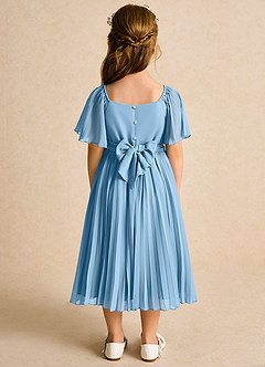 Azazie Gisele Abiti da Ragazza di Fiori Abito A-Line in Chiffon Plissettato Blu Acciaio image6