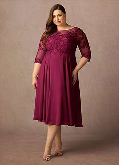 Azazie Marge Mother of the Bride Dresses Burgundy A-Line Scoop Lace Chiffon Dress image6