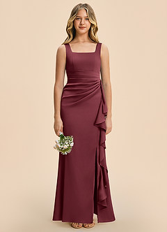 Azazie Adrienne Junior Merlot Sheath Pleated Stretch Satin Dress image3