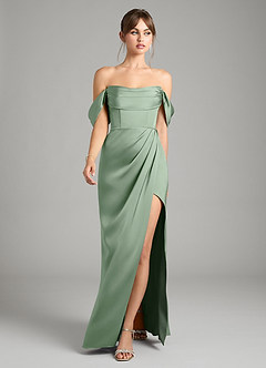 Azazie Johana Bridesmaid Dresses Matcha Mermaid Off the Shoulder Stretch Satin Convertible Dress image5