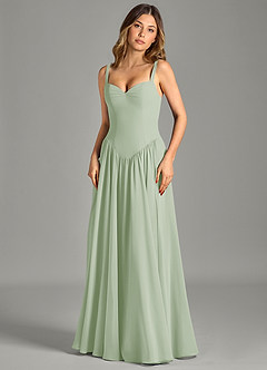 Azazie Evadina Robes de demoiselle d'honneur Robe Trapèze en Mousseline de soie Corset Vert Sauge image4