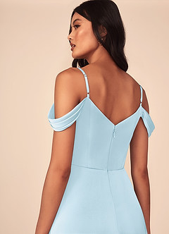 Azazie Ocean Brudtärnklänningar Klänning av A-Line i Stretch Satin V-ringad plisserad Himmelsblå image5