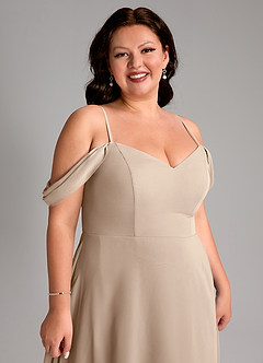 Azazie Marley Bridesmaid Dresses Taupe A-Line Off the Shoulder Chiffon Convertible Dress image16