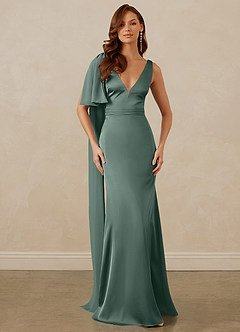 Christian Siriano Bridal for Azazie 1011 Bridesmaid Dresses Sea Moss Mermaid Bow Stretch Satin Dress image1