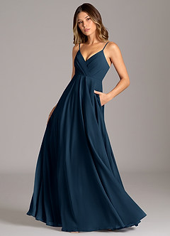 Azazie Amani Bridesmaid Dresses Dark Navy A-Line Pleated Chiffon Dress image8