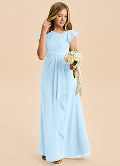 Azazie Jadyn Junior Sky Blue A-Line Lace Chiffon Dress image3
