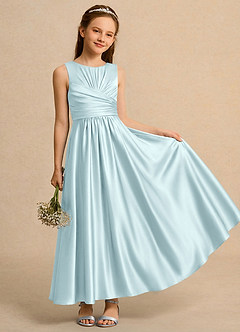 Azazie Ducky Girls Formal Flower Girl Dresses Cloud Blue A-Line Pleated Stretch Satin Dress image1