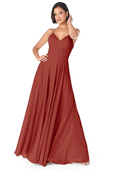 Azazie Avelina Bridesmaid Dresses Terracotta A-Line V-Neck Pleated Chiffon Dress image1