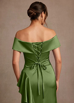 Azazie Kirsty Mother of the Bride Dresses Juniper Sheath Off the Shoulder Stretch Satin Dress image6