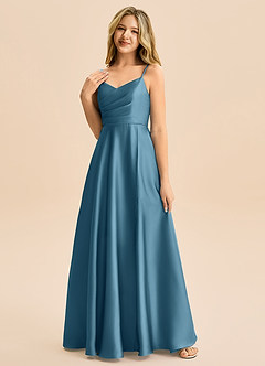 Azazie Rumi Junior Robe Trapèze en Satin extensible Plissée Bermude image3