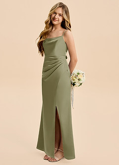 Azazie Christen Junior Pistachio A-Line Pleated Stretch Satin Dress image3