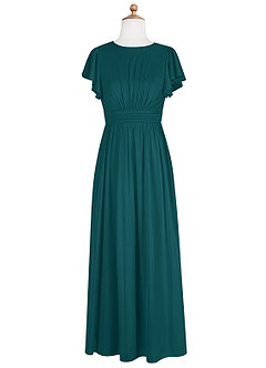 Azazie Mosley Junior Peacock A-Line Ruched Mesh Dress image7