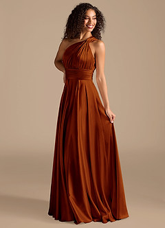 Azazie Charlize Vestidos de damas de honor Vestido de Castaño de Satén Metálico de Corte en A con Hombro unilateral image5