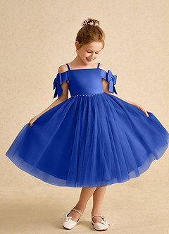 Azazie Amie vestidos de niña de las flores Vestido de Azul Real de Satin Mate de Corte En A con Vestidos sin tirantes image1