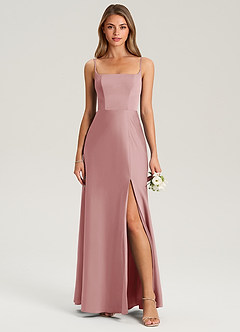 Azazie Lidia Robes de demoiselle d'honneur Robe Sirène en Satin extensible Fente Latérale Rose Poussiéreuse image4