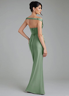 Azazie Stella Vestidos de damas de honor Vestido Matcha de Satén Elástico de Corte Recto Convertible con Corsé image3