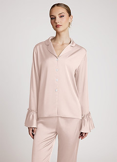 front Lichtgewicht satijnen pyjamaset met ruches