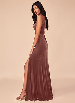 Azazie Kala Bridesmaid Dresses Rustic Rose A-Line One Shoulder Velvet Dress image3