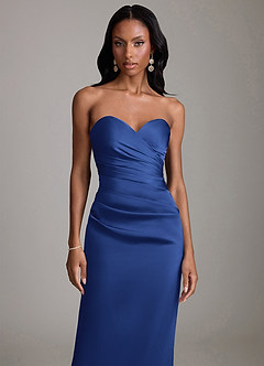 Azazie Sonora Vestidos de damas de honor Vestido de Azul Real de Satén Elástico de Corte Recto con Sin tirantes image5