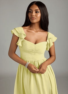 Azazie Anaya Bridesmaid Dresses Lemon Sorbet A-Line Pleated Chiffon Dress image6