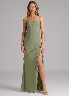 Azazie Nancie Bridesmaid Dresses Pistachio Mermaid Ruched Chiffon Dress image1