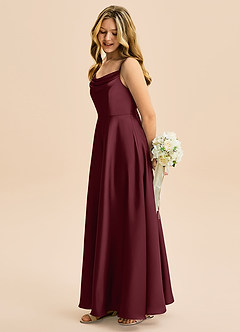 Azazie Isolde Junior Vestido de Cabernet de Satén Elástico de Corte en A con Plisado image3