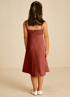 Azazie Zuzu Flower Girl Dresses Terracotta A-Line Spaghetti Strap Stretch Satin Dress image2