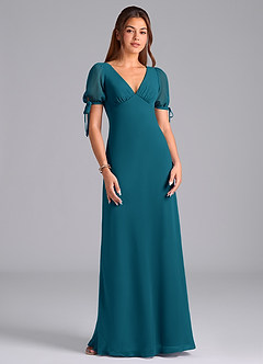 Azazie Pheby Brautjungfernkleider A-Linie Plissee Chiffon Kleid Tintenblau image4