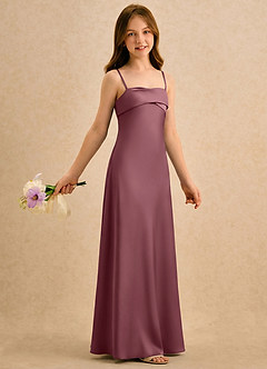 Azazie Mirabella Girls Formal vestidos de niña de las flores Vestido Rosa Del Desierto de Satén Elástico de Recto con Escote corazón image4