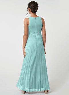 Azazie Lindie Junior Aqua A-Line Pleated Chiffon Dress image2