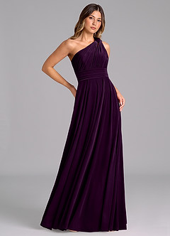 Azazie Charlize Bridesmaid Dresses Grape A-Line One Shoulder Velvet Dress image4